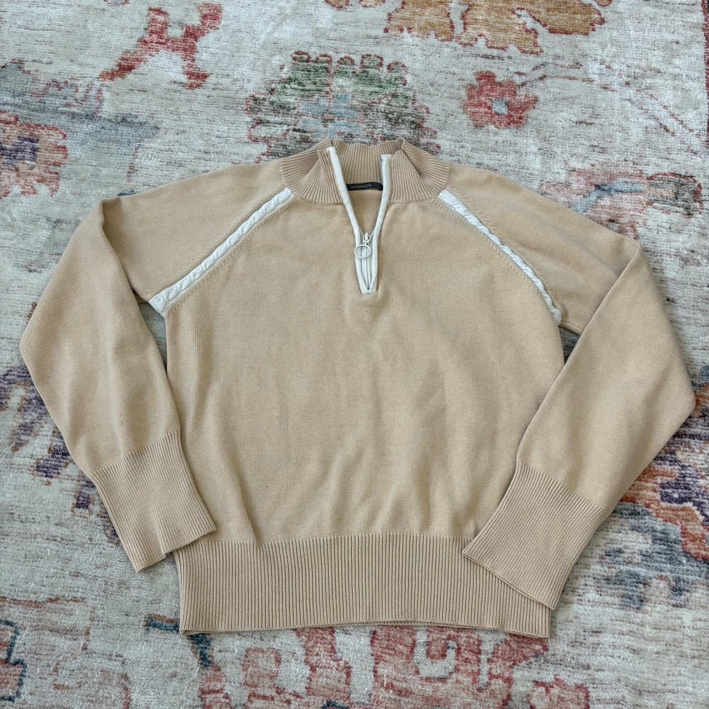 Liz Claiborne Quarter‎ Zip Cable Knit Sweater Tan White Women’s Medium